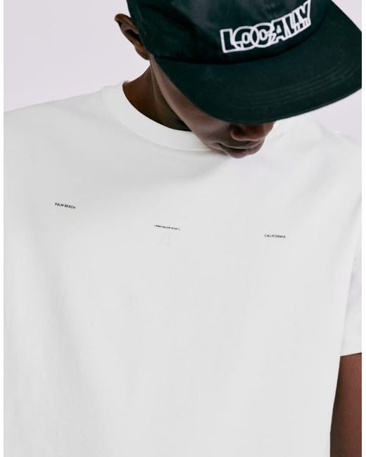 Pull&Bear White Muscle Fit Slogan T-Shirt for men