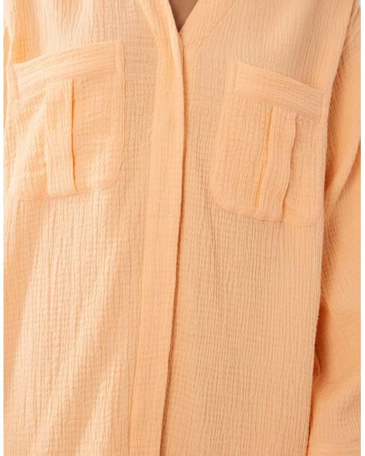 ASOS Orange Double Cloth Mini Shirt Dress With Wide Cuffs And Oversized Pockets
