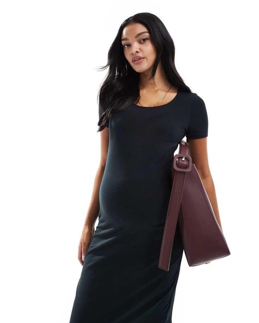 Mama.licious Black Mamalicious Maternity Scoop Neck Short Sleeve Jersey Midi Dress