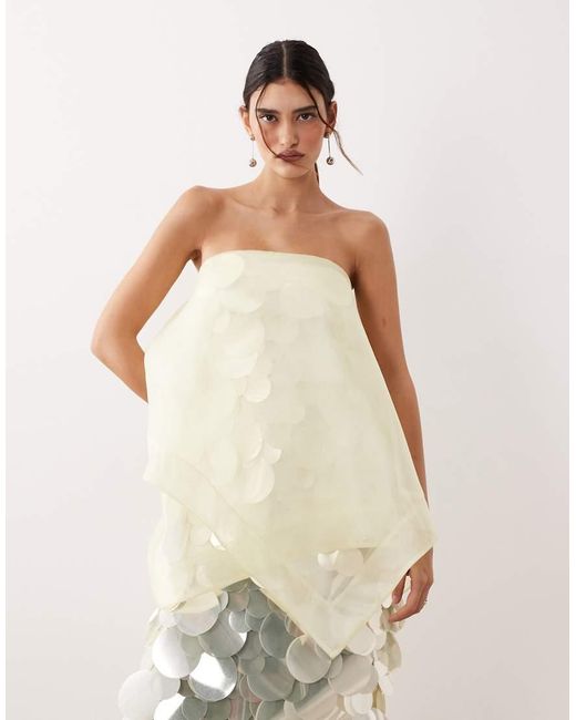 ARRANGE Natural Embellished Sequin Bandeau Maxi Dress With Overlayer