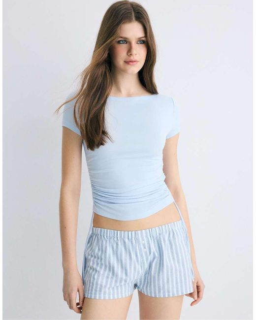 Stradivarius White Striped Button-Detail Shorts