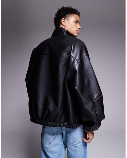 ASOS Gray Faux Leather Windbreaker for men