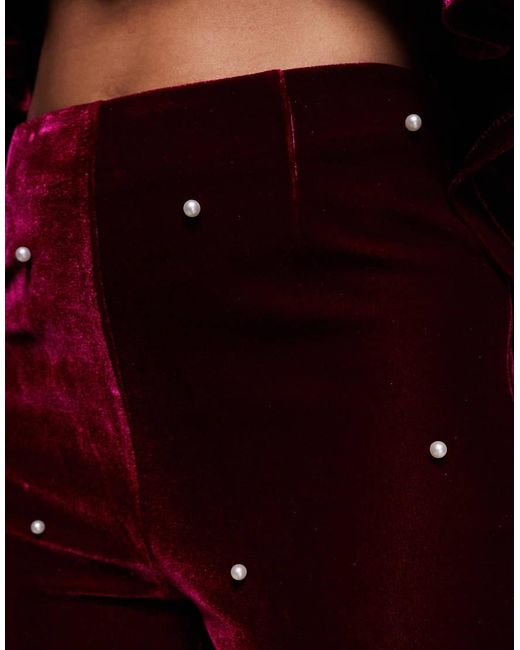 ASOS Blue Velvet Co-ord Trouser With Pearl Embellishment