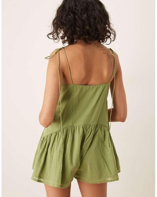 ASOS Green Skinny Strap Dropped Waist Full Skirt Playsuit