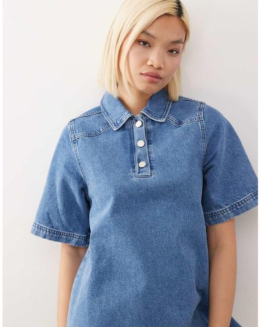 Reclaimed Vintage Blue Denim Western Detail Mini Shirt Dress