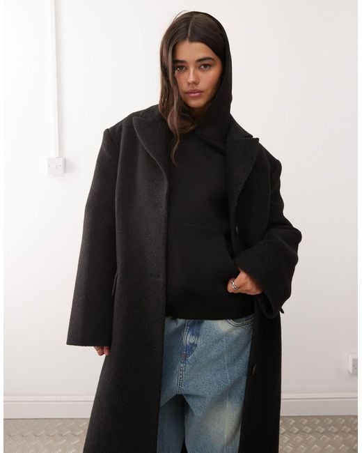 Weekday Black Wool Blend Oversized Coat With Exaggerated Shoulders