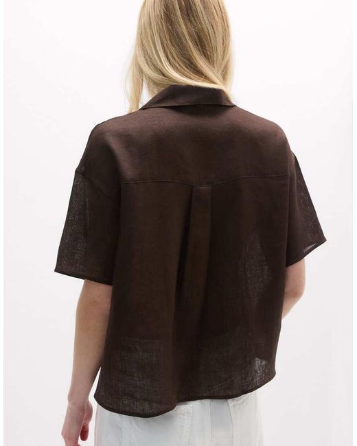 Intimissimi Brown Plain-Weave Linen Short-Sleeved Shirt