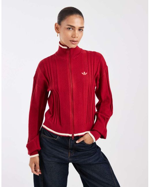 Adidas Originals Red Firebird Pointelle Knit Track Top