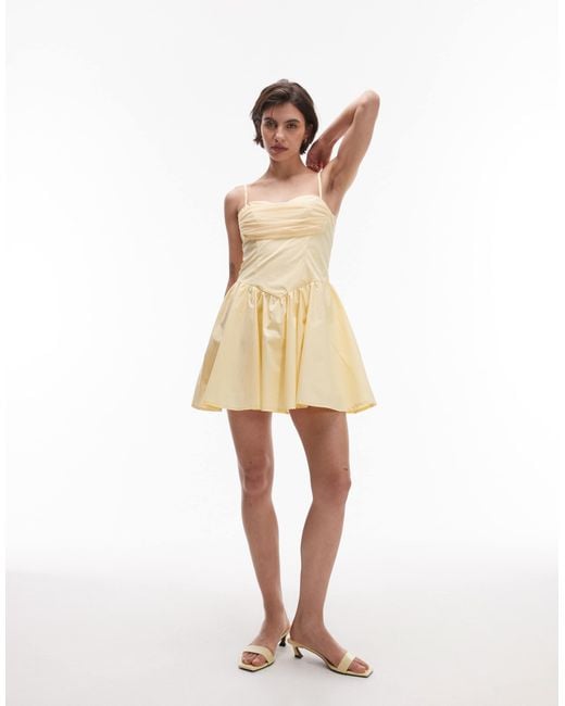 SNDY'S Strappy Poplin Drape Mesh Bust Sweetheart Neck Mini Dress in Natural  | Lyst