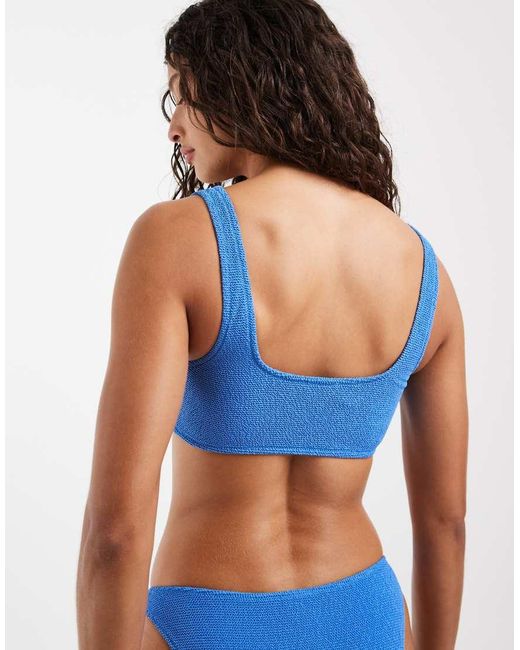 & Other Stories Blue Mix And Match Crinkle Square Bikini Top