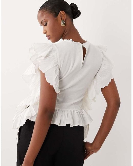 ASOS Brown Ruffle Detail Cutwork Sleeveless Top