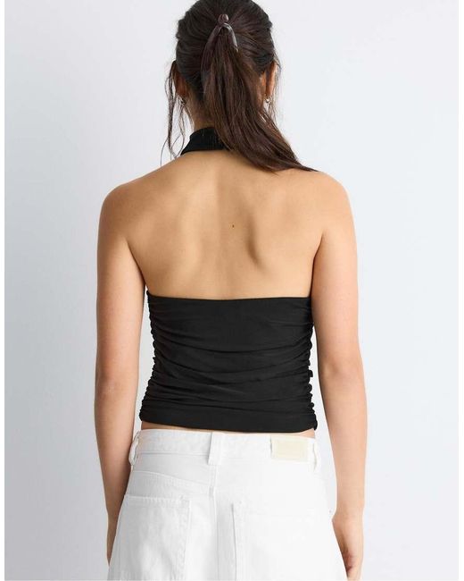 Stradivarius White Ruched Halter Top