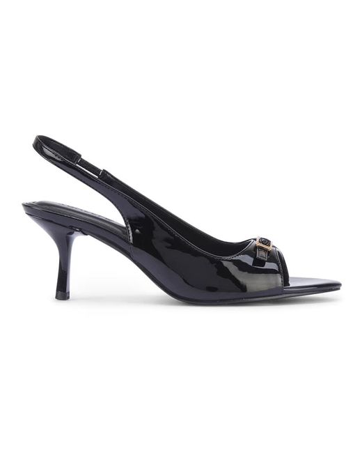 SEQWL Blue Slingback Stiletto Heels Peep Toe Pumps With Buckle Detail