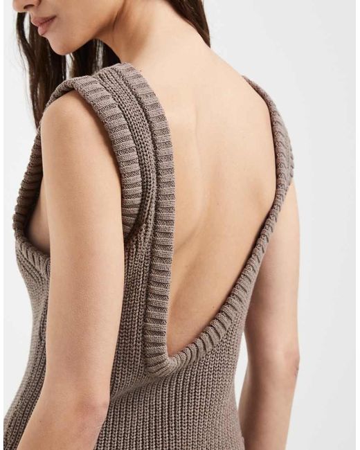 ASOS Brown Knitted Cotton Boucle Dress With Sculpted Ribs