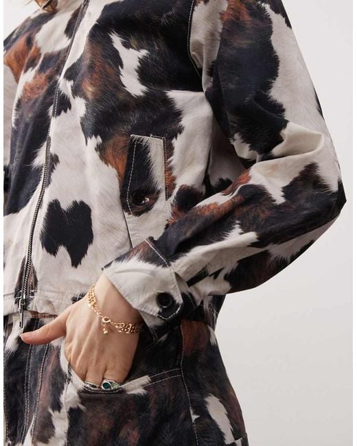 Reclaimed (vintage) White Cow Print Zip Up Jacket Co-ord
