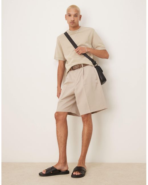 ASOS Natural Smart Bermuda Shorts With Front Pleat for men