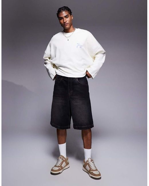 Sudadera Corta Blanca Extragrande Con Estampado En El Pecho Y Bajo Sin Rematar De -Neutro ASOS de hombre de color White