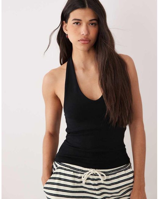 Gina Tricot Black Double Lined Halterneck Top