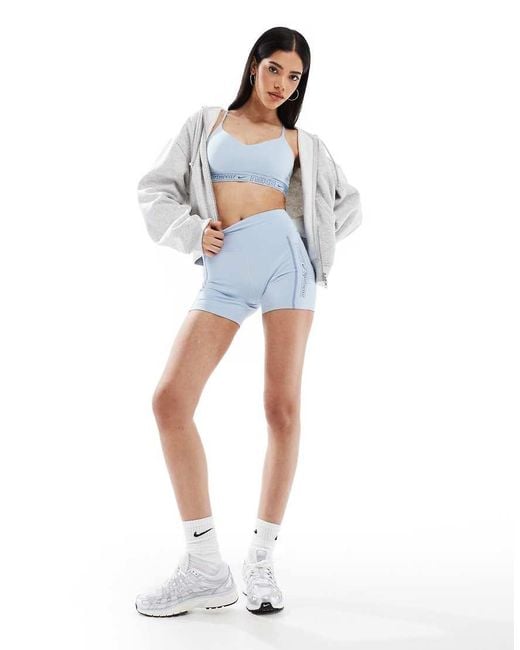 Nike Blue Nike One Training Dri-fit Gym Life Swoosh High Waisted 5 Inch Shorts