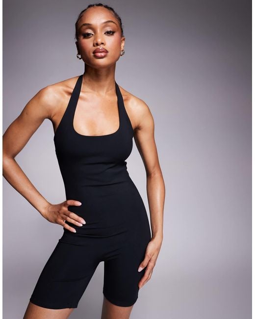 4505 Blue Tall Active Halter Neck Romper With Inner Bra