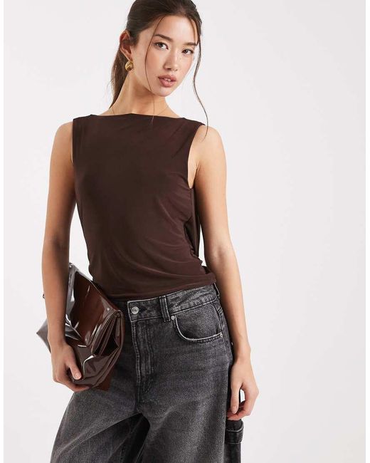 Collusion Black Slinky Twist Back Slash Neck Top