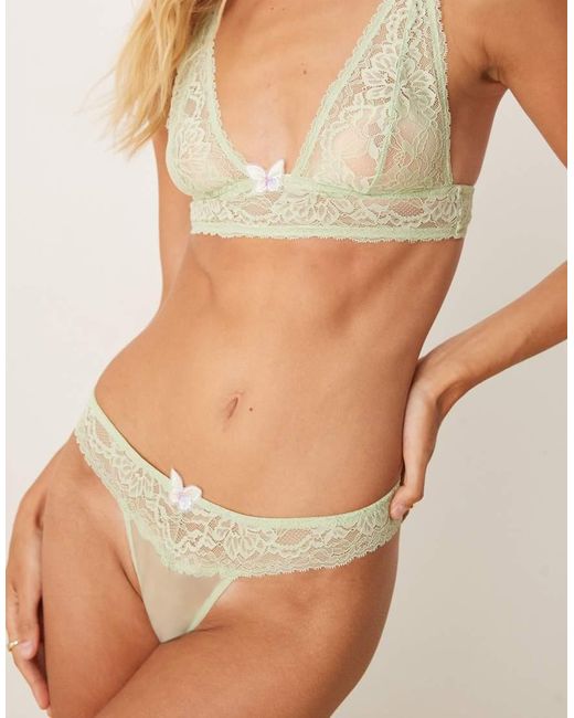 ASOS Natural Mimi High Lace Thong With Trim