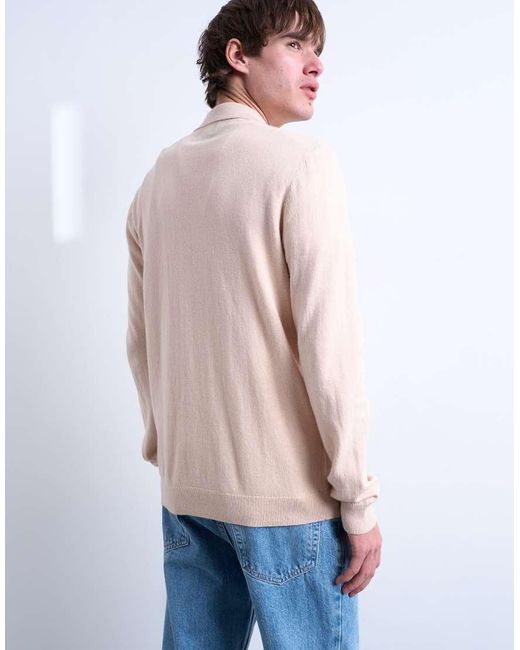 Topman Pink Essential Knitted Zip Polo for men