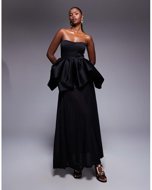 ASOS Blue Premium Strapless Bodice With Sheer Skirt Maxi Dress