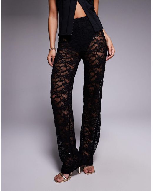 Princess Polly Blue Peru Floral Lace High Waist Wide Leg Trousers