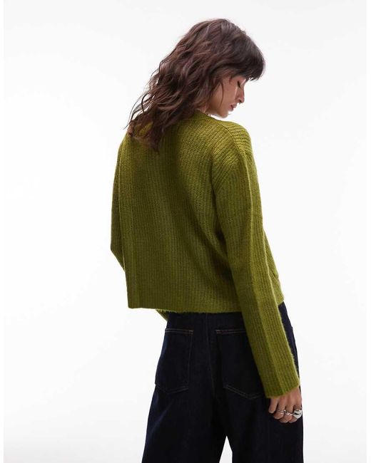 ASOS Green Knitted Cardigan With Patch Pockets