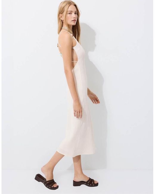 Stradivarius White Embellished Back Shift Dress