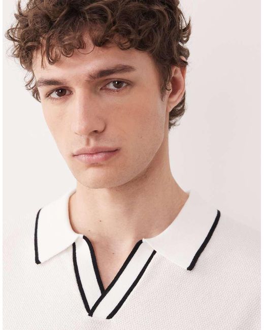 South Beach White Knit Polo Top for men