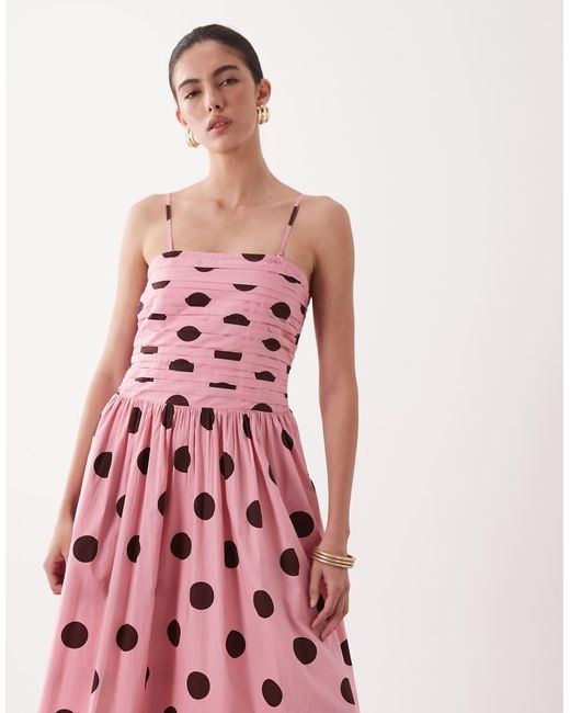 Nobody's Child Pink Felicity Cotton Cami Pleated Bust Midi Dress