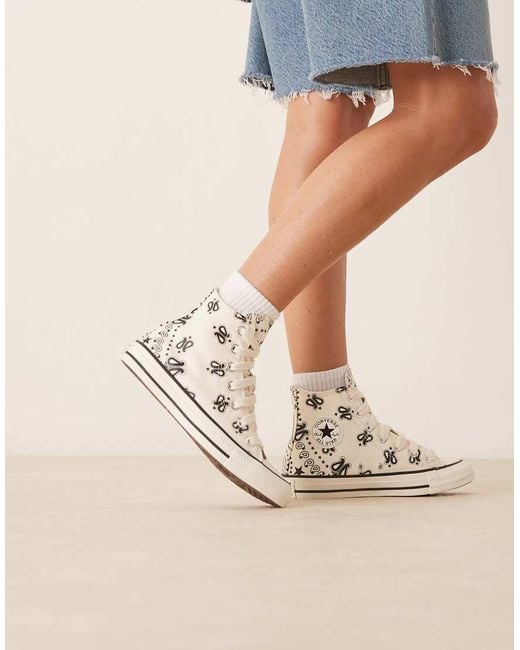 Zapatillas De Deporte Blanco Hueso Con Detalles De Estilo Cachemir Chuck Taylor All Star Hi De Converse de color Natural