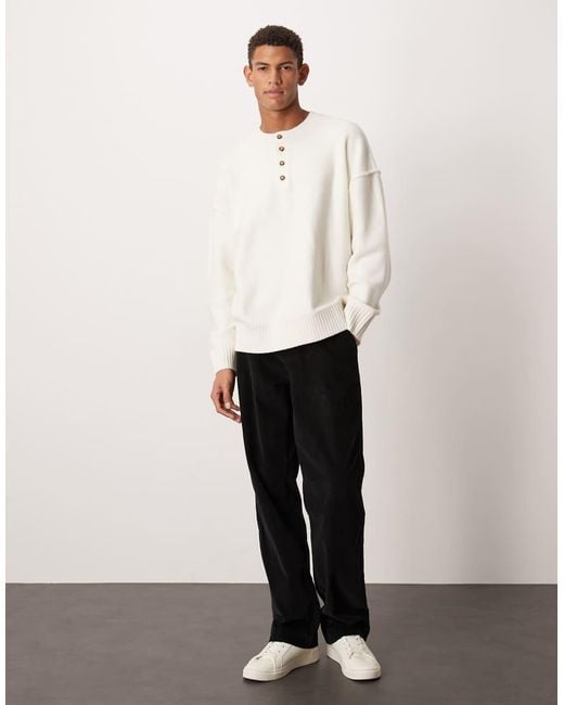 ASOS White Relaxed Knitted Fluffy Henley Neck Jumper for men