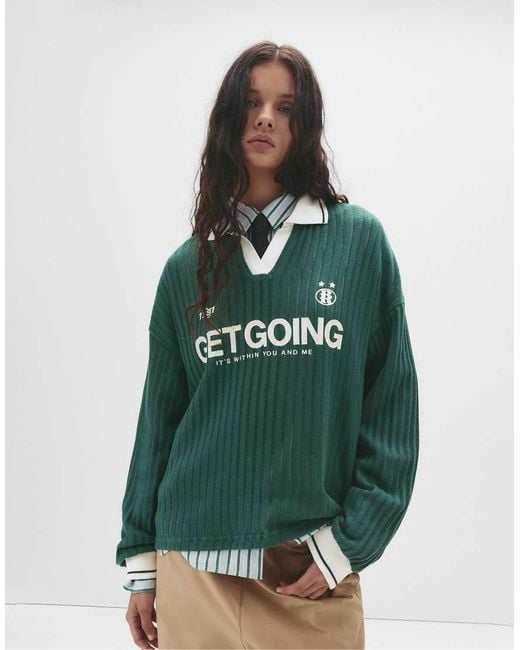 Maglione Stile Calcio Color Bottiglia Con Colletto Polo di Pull&Bear in Green