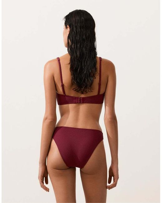 Oysho Red Mini Check Jacquard Bikini Top