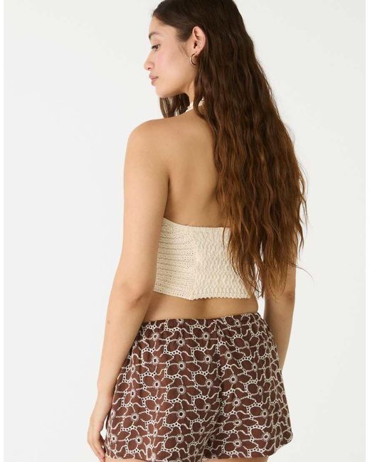 Stradivarius Natural Shorts With Contrast Embroidery