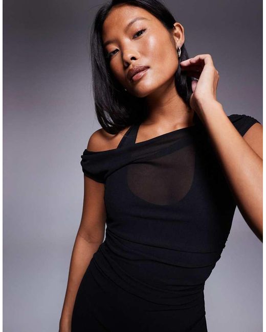 Forever New Blue Petite Double Layered Mesh Midaxi Dress