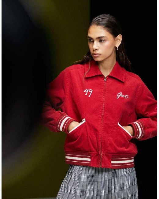 Gant Red Cord Varsity Bomber Jacket With Logo