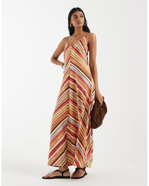 Vero Moda Brown Chevron Detail Cami Midi Dress