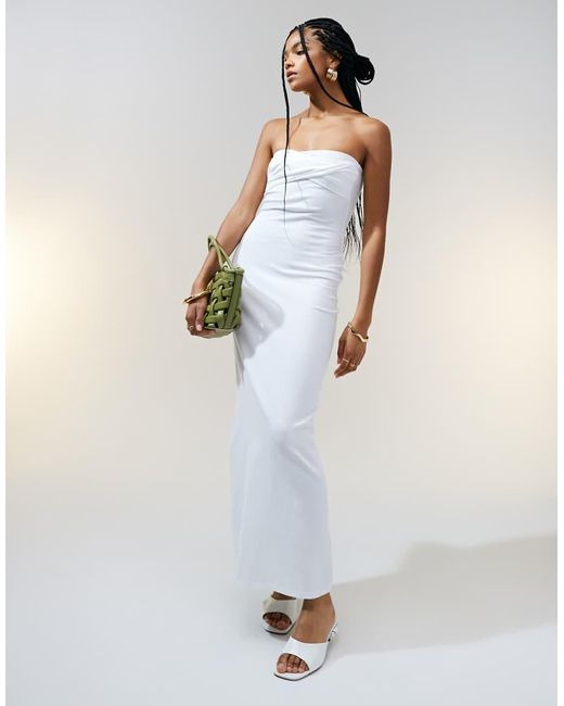 ASOS Natural Bandeau With Twist Bust Detail Midaxi Dress