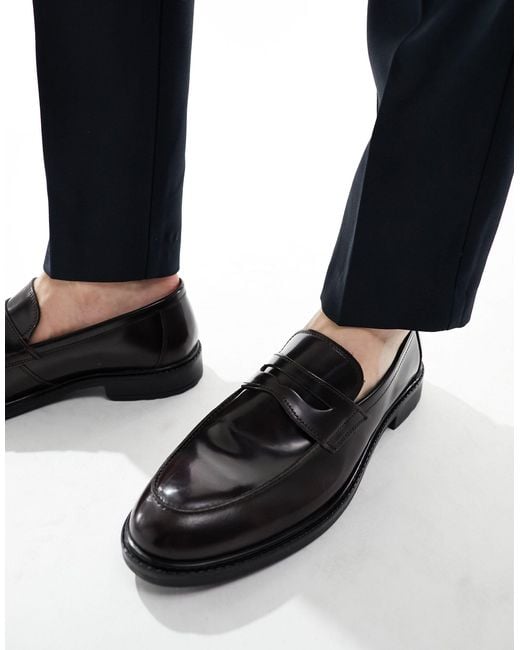 Dune Black Leather Penny Loafers for men