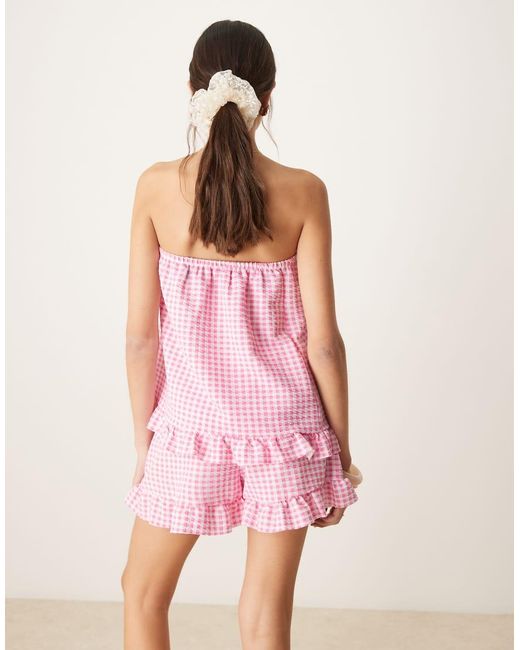 Pantaloncini A Quadretti Con Volant Sul Fondo di ASOS in Pink