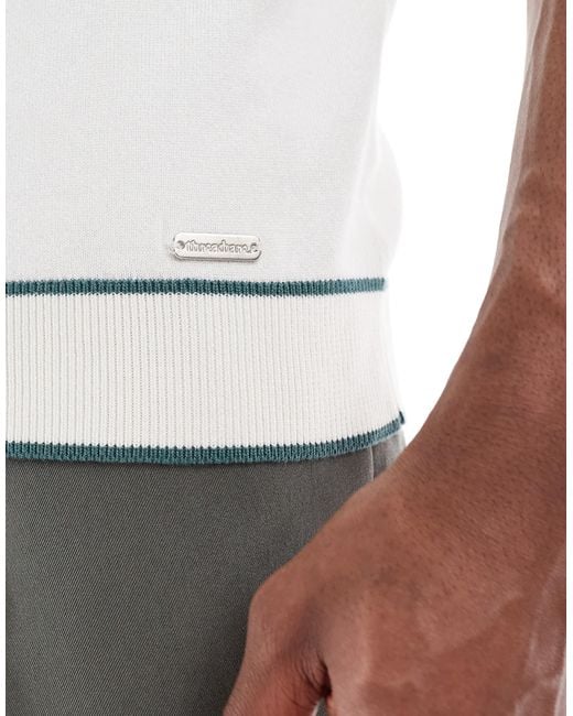 Polo en maille à manches courtes - écru et sauge Threadbare pour homme en coloris White