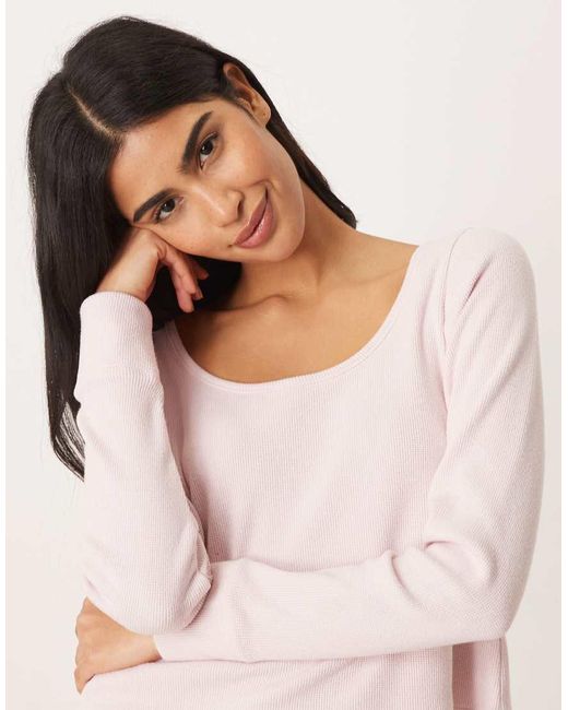 Hollister Pink Gilly Hicks Lace Trim Waffle Long Sleeve Top Co-ord