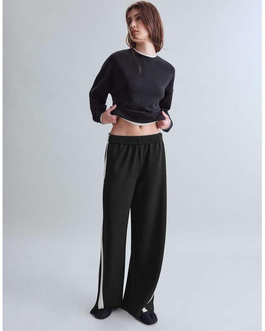 Stradivarius Blue Soft-touch Wide-leg jogger Trousers With Side Band