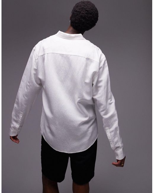 Topman Gray Long Sleeve Relaxed Linen Blend Shirt for men