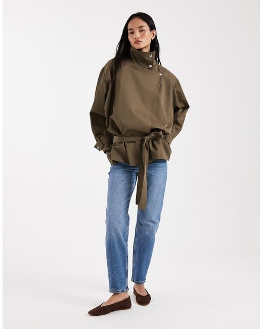 ASOS Brown Funnel Neck Drop Waist Jacket