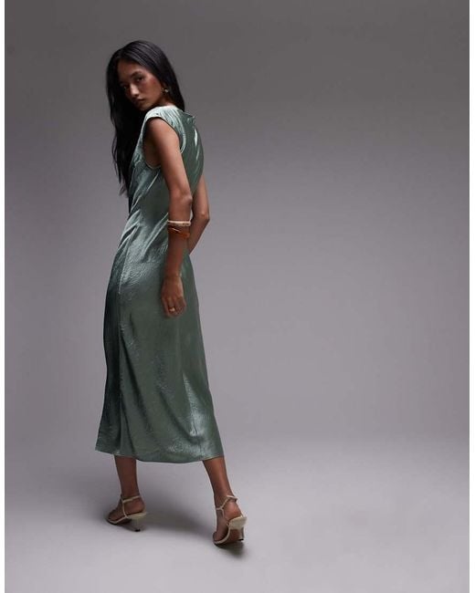 & Other Stories Gray Bias Cut Satin Midi Dress With Drape Detail